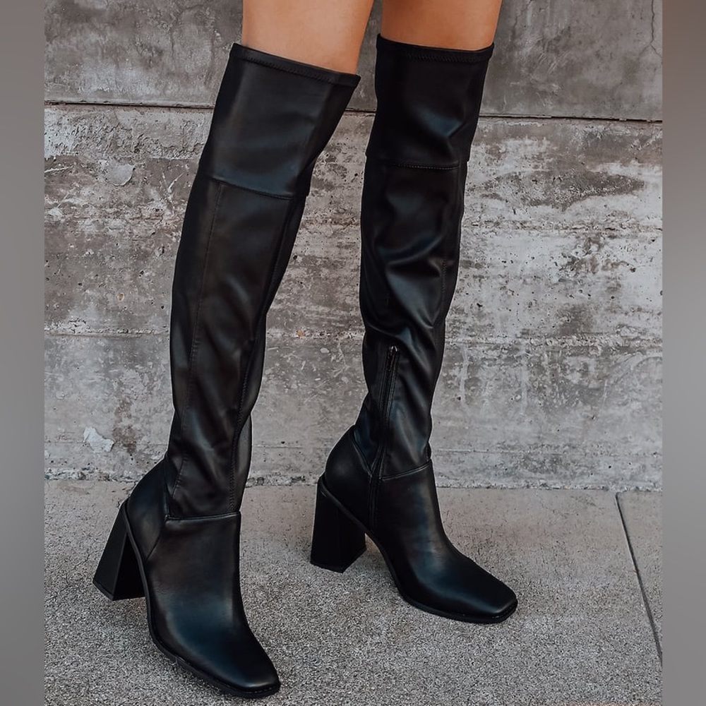 Black Square Toe Over the Knee Boots